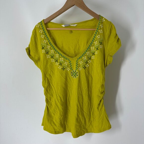 Athleta Lime Green Embroidered V-Neck Womens Short Sleeve Top - Size L - Picture 2 of 8